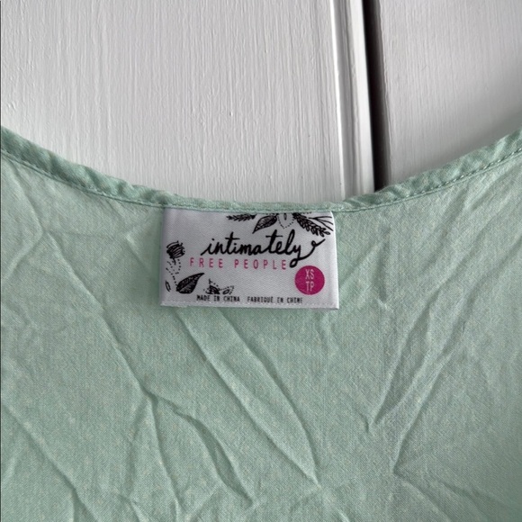 FREE PEOPLE} Boho Mint Green Polka Dot Lace Swing Trapeze Mini Dress Sz XS - Picture 2 of 4